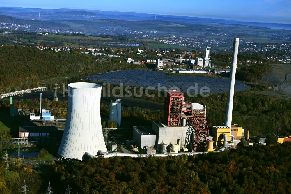Luftaufnahme Quierschied - Kraftwerksanlagen des Kohle- Heizkraftwerkes in Quierschied im Bundesland Saarland, Deutschland