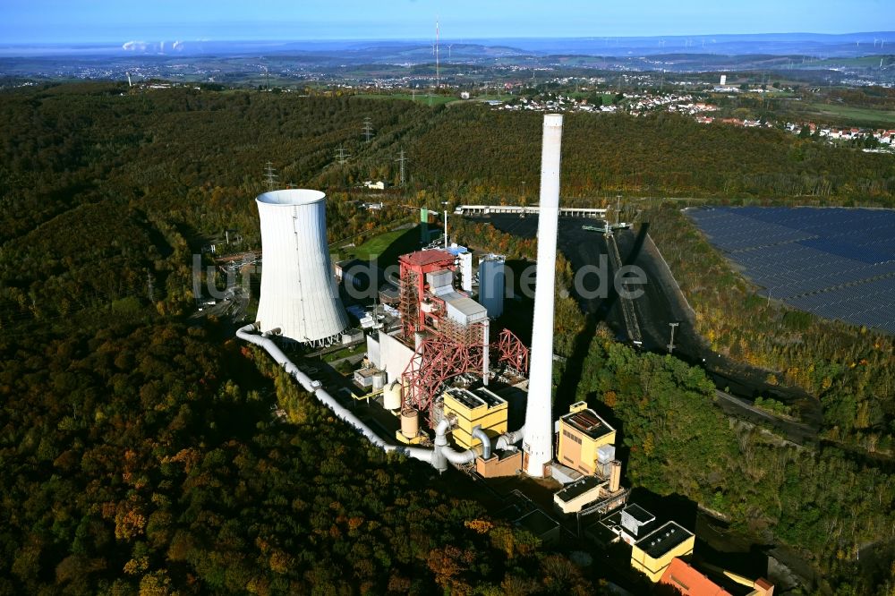 Luftaufnahme Quierschied - Kraftwerksanlagen des Kohle- Heizkraftwerkes in Quierschied im Bundesland Saarland, Deutschland