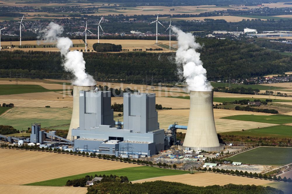Grevenbroich von oben - Kraftwerksanlagen des Kohle- Heizkraftwerkes RWE Power AG Kraftwerk Neurath in Grevenbroich im Bundesland Nordrhein-Westfalen, Deutschland