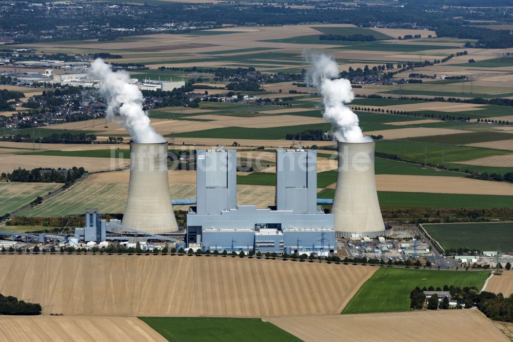 Grevenbroich aus der Vogelperspektive: Kraftwerksanlagen des Kohle- Heizkraftwerkes RWE Power AG Kraftwerk Neurath in Grevenbroich im Bundesland Nordrhein-Westfalen, Deutschland