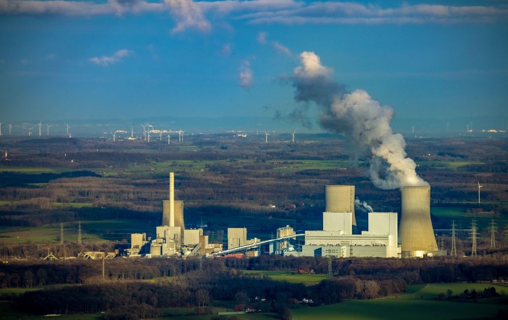 Luftbild Hamm - Kraftwerksanlagen des Kohle- Heizkraftwerkes der RWE Power im Stadtteil Schmehausen in Hamm im Bundesland Nordrhein-Westfalen