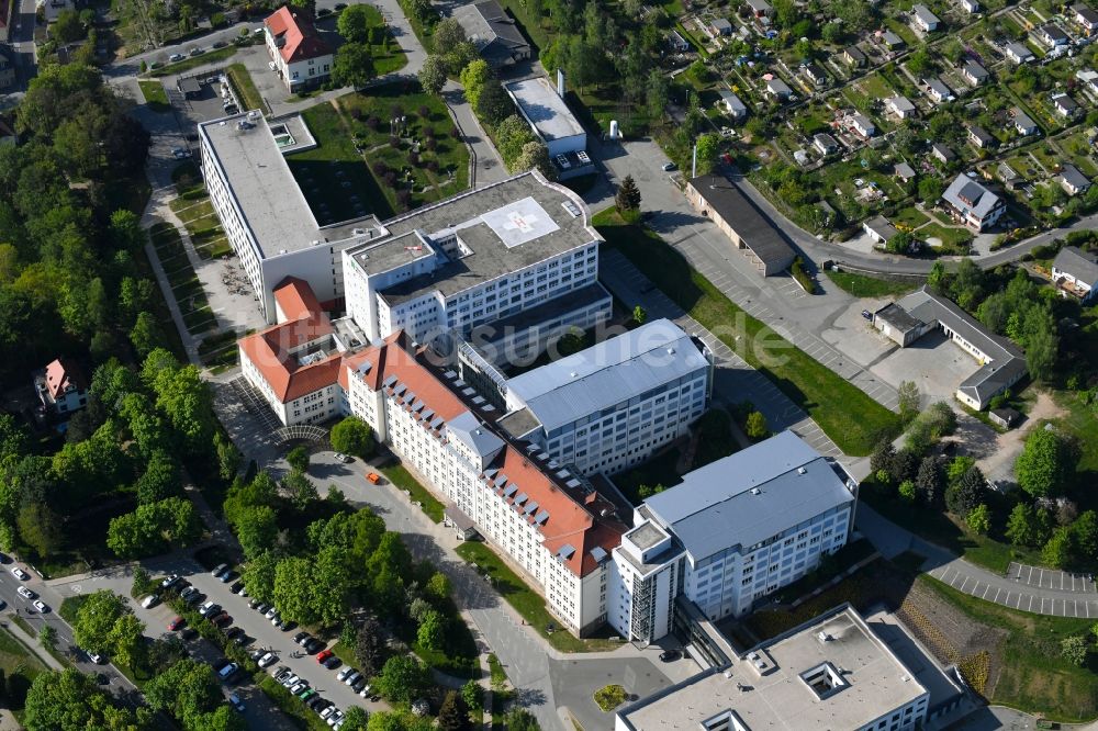 Aue von oben - Krankenhauses Helios Klinikum in Aue im Bundesland Sachsen, Deutschland