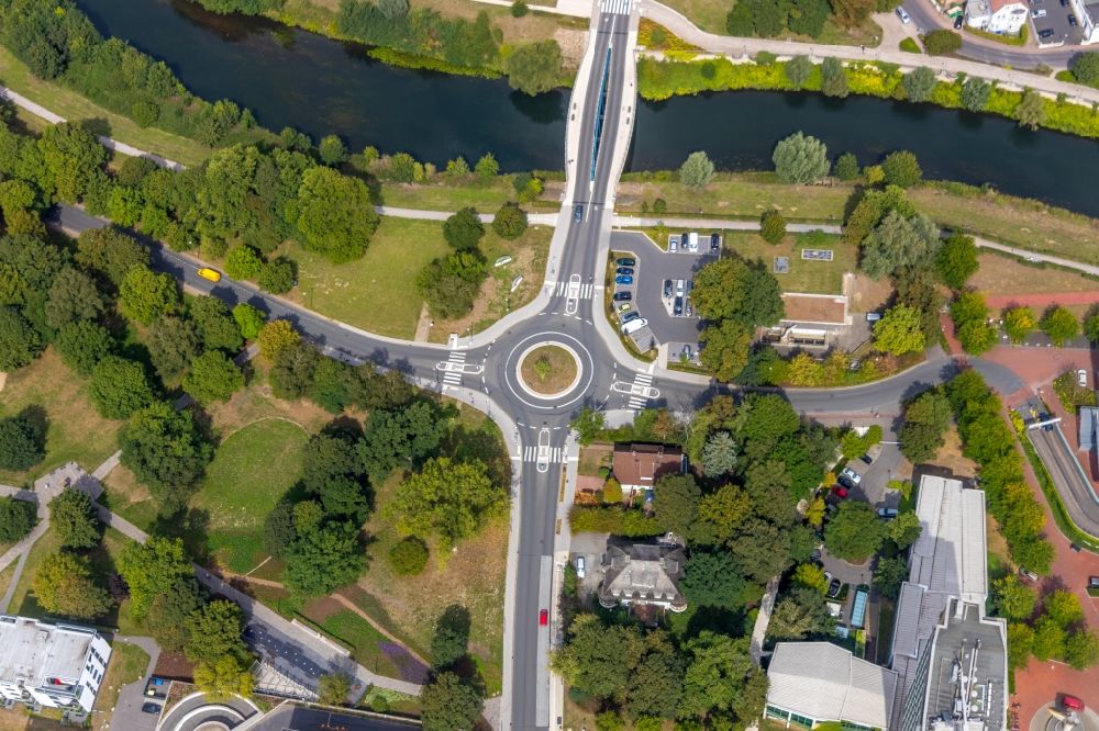 Luftbild Lünen - Kreisverkehr - Straßenverlauf bei der Graf-Adolf-Straße und der Marie-Juchacz-Straße in Lünen im Bundesland Nordrhein-Westfalen, Deutschland