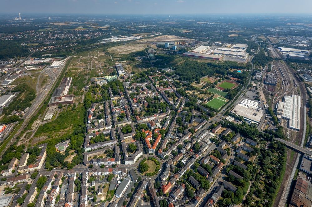 Luftaufnahme Dortmund - Kreisverkehr - Straßenverlauf am Borsigplatz in Dortmund im Bundesland Nordrhein-Westfalen, Deutschland
