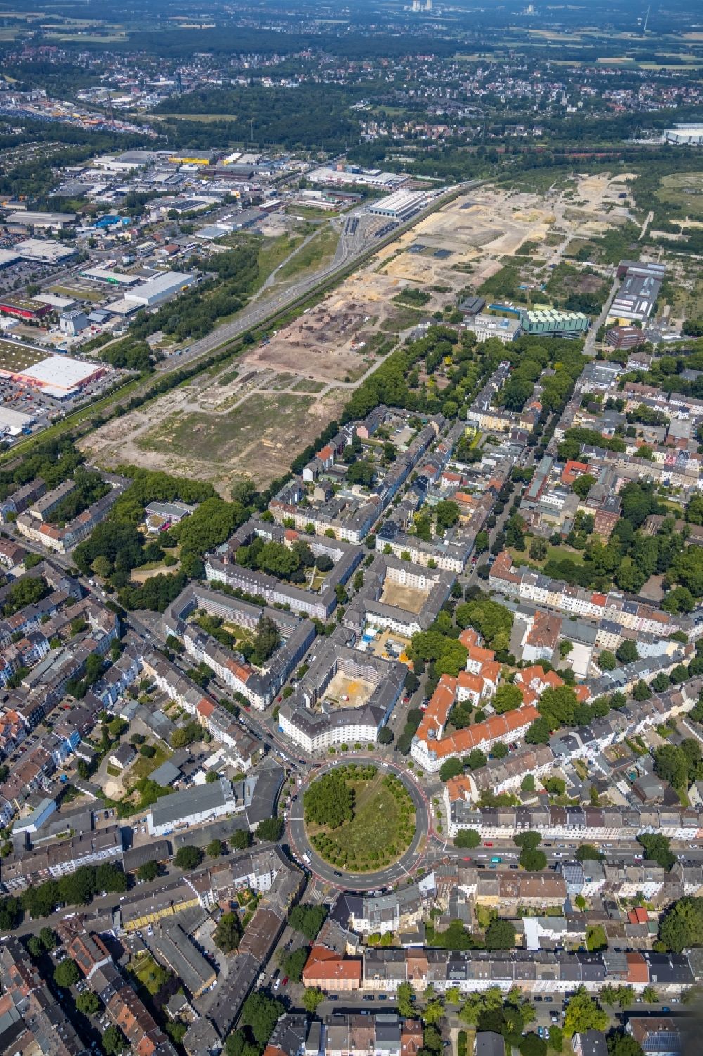 Luftbild Dortmund - Kreisverkehr - Straßenverlauf am Borsigplatz in Dortmund im Bundesland Nordrhein-Westfalen, Deutschland