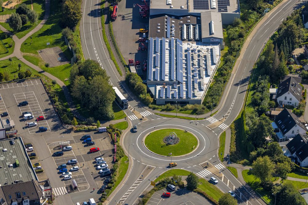 Luftbild Herscheid - Kreisverkehr - Straßenverlauf Ebbe - Kreisel in Herscheid im Bundesland Nordrhein-Westfalen, Deutschland