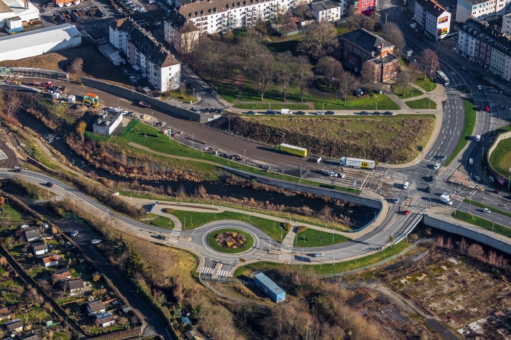 Luftaufnahme Hagen - Kreisverkehr - Straßenverlauf an der Wehringhauser Straße in Hagen im Bundesland Nordrhein-Westfalen, Deutschland