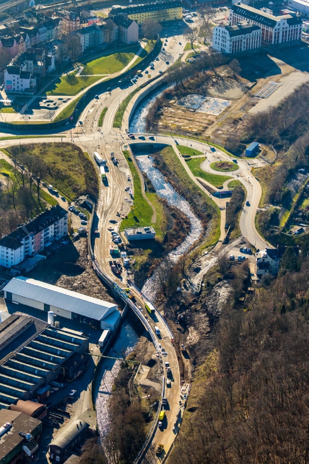 Luftbild Hagen - Kreisverkehr - Straßenverlauf an der Wehringhauser Straße in Hagen im Bundesland Nordrhein-Westfalen, Deutschland