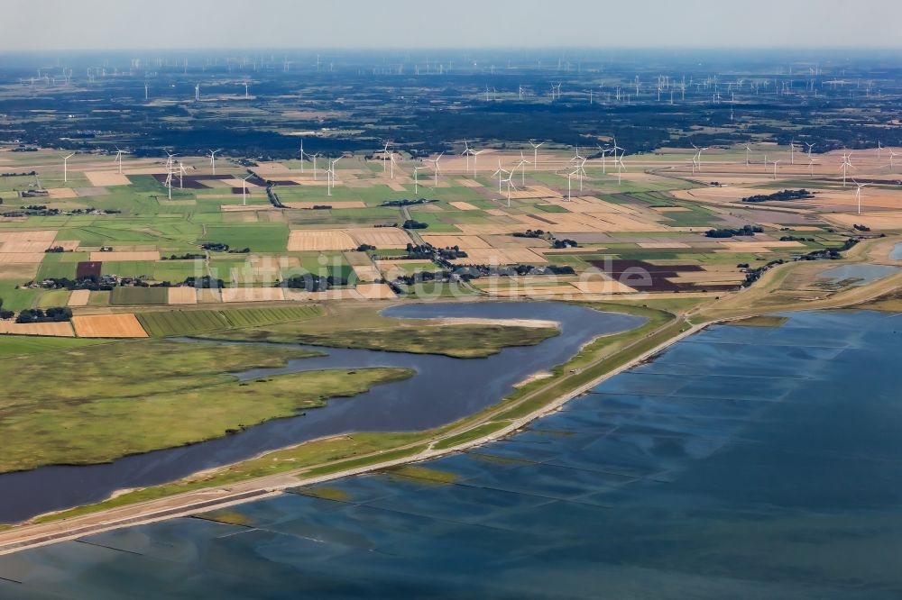 Luftbild Ockholm - Küsten- Landschaft mit Deich- Schutzstreifen in Ockholm im Bundesland Schleswig-Holstein, Deutschland