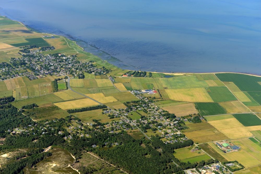 Luftbild Nebel - Küsten- Landschaft an der Nordsee bei Nebel uns Süddorf auf der Nordsee- Insel Amrum im Bundesland Schleswig-Holstein