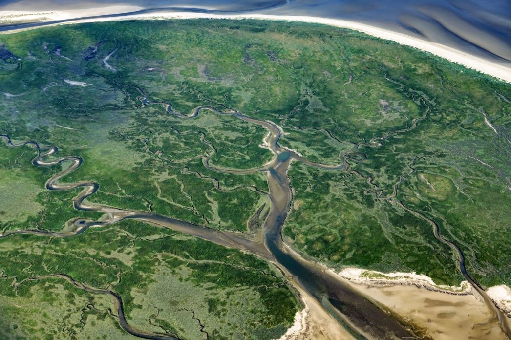 Luftbild Butjadingen - Küsten- Landschaft mit Salzwiesen auf der Insel Mellum in Butjadingen im Bundesland Niedersachsen, Deutschland