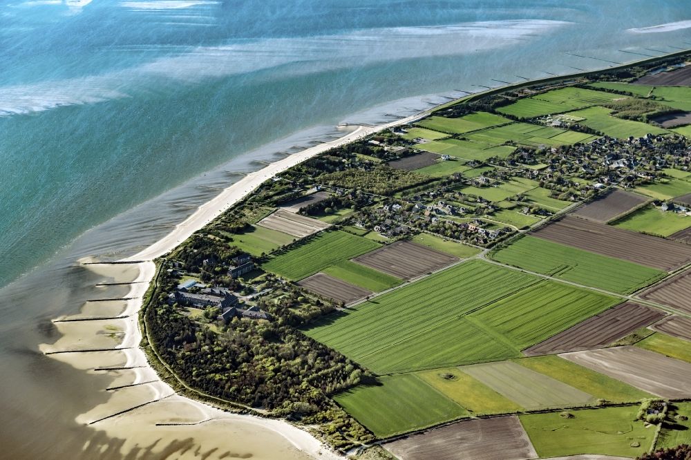 Luftaufnahme Utersum - Küsten- Landschaft am Sandstrand der Nordsee in Utersum im Bundesland Schleswig-Holstein