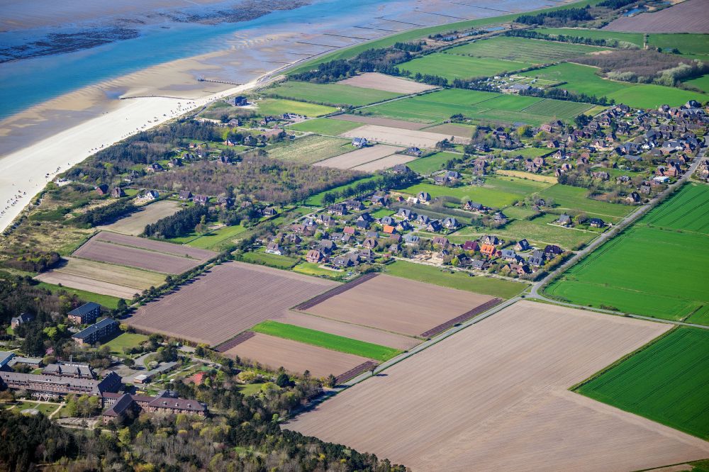 Utersum von oben - Küsten- Landschaft am Sandstrand der Nordsee in Utersum im Bundesland Schleswig-Holstein