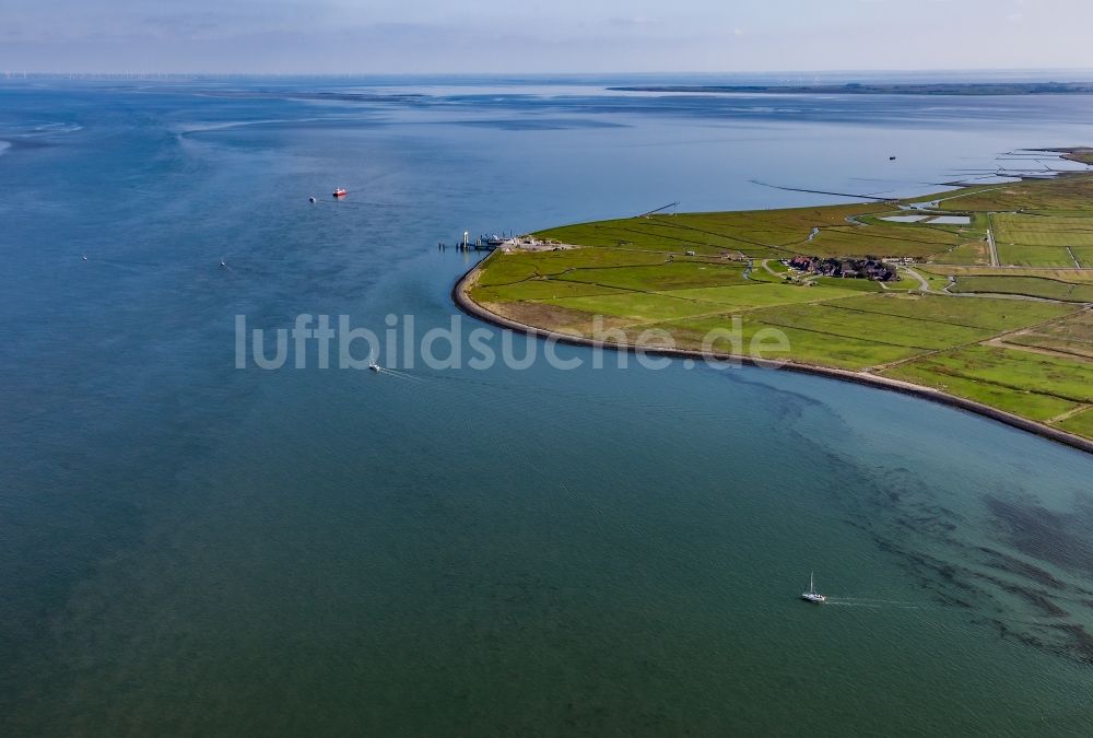 Luftaufnahme Hooge - Küstenbereich der Nordsee - Insel Hooge im Bundesland Schleswig-Holstein