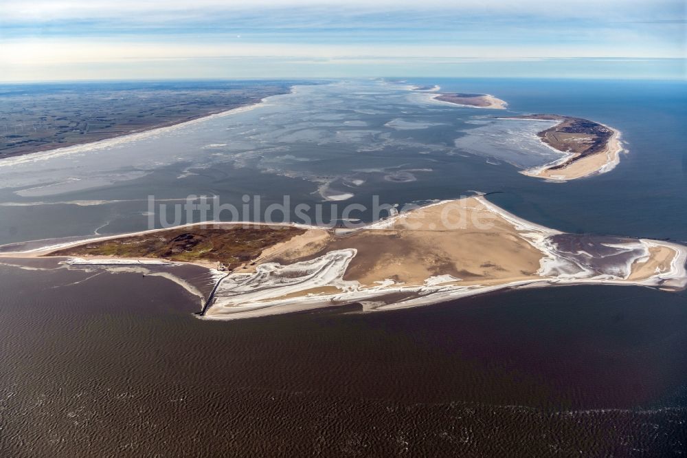 Luftaufnahme Wangerooge - Küstenbereich der Nordsee- Insel Minsener Oog bei Wangerooge im Bundesland Niedersachsen