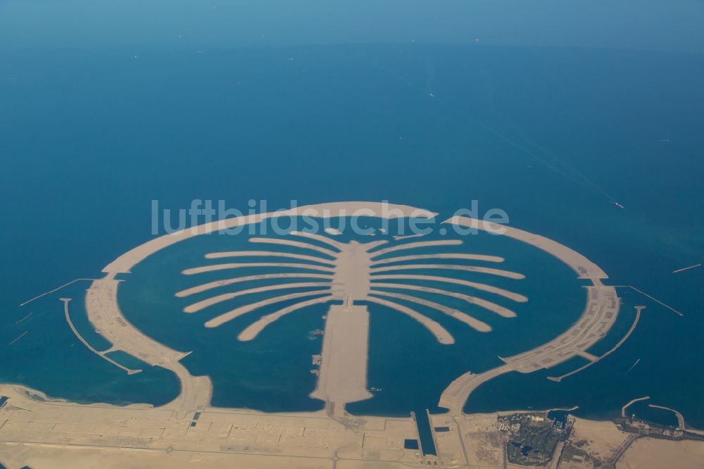 Dubai aus der Vogelperspektive: Küstenbereich der Palm Jebel Ali am Persischen Golf - Insel im Ortsteil Mina Jebel Ali in Dubai in Vereinigte Arabische Emirate
