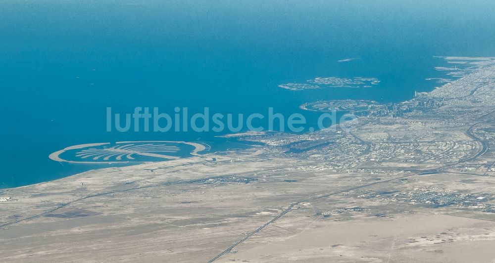 Luftbild Dubai - Küstenbereich der Palm Jebel Ali am Persischen Golf - Insel im Ortsteil Mina Jebel Ali in Dubai in Vereinigte Arabische Emirate