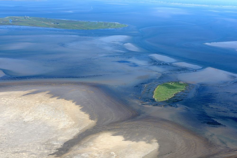 Luftbild Hooge - Küstenbereich der Vogelfreistätte Hallig Norderoog - Insel in Hooge im Bundesland Schleswig-Holstein