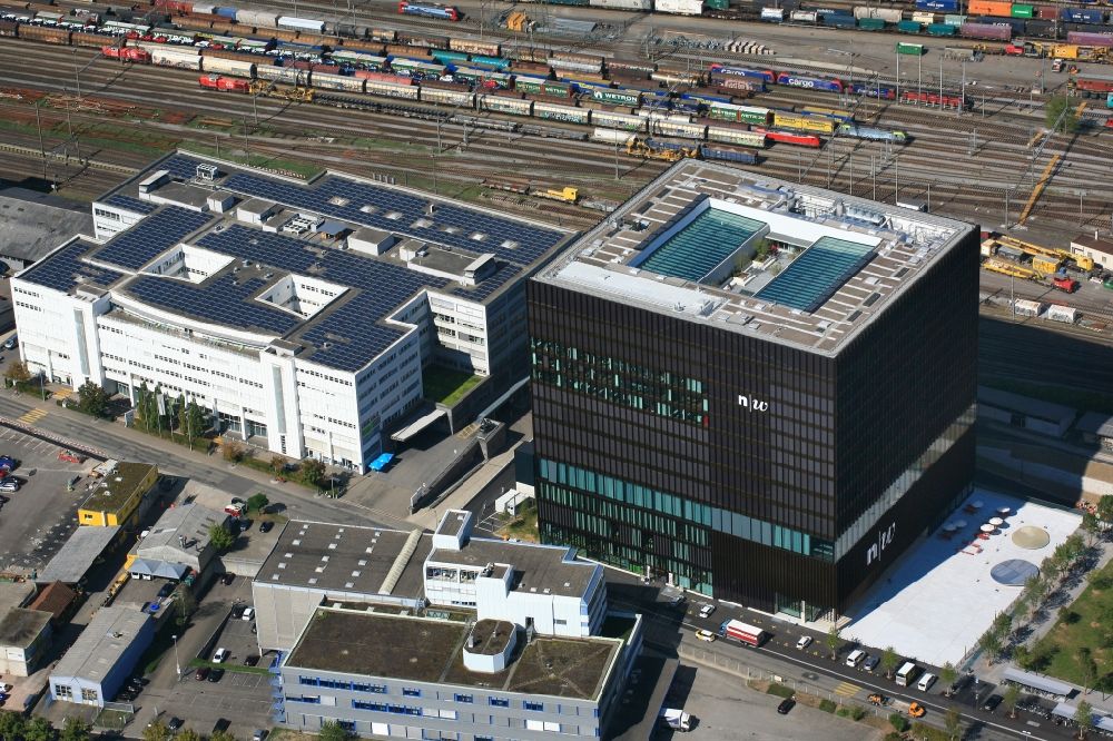 Luftbild Muttenz - Kubuk - Campus- Gebäude der Fachhochschule Nordwestschweiz FHNW in Muttenz im Kanton Basel-Landschaft, Schweiz
