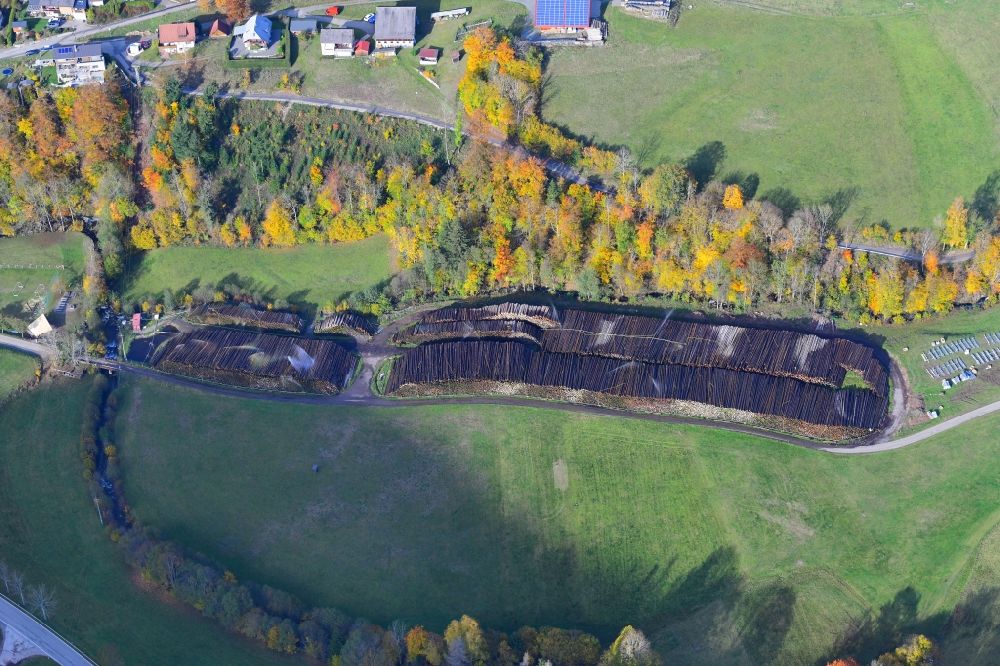 Luftaufnahme Todtnau - Lagerfläche für Holzstämme im Ortsteil Geschwend von Todtnau im Bundesland Baden-Württemberg, Deutschland
