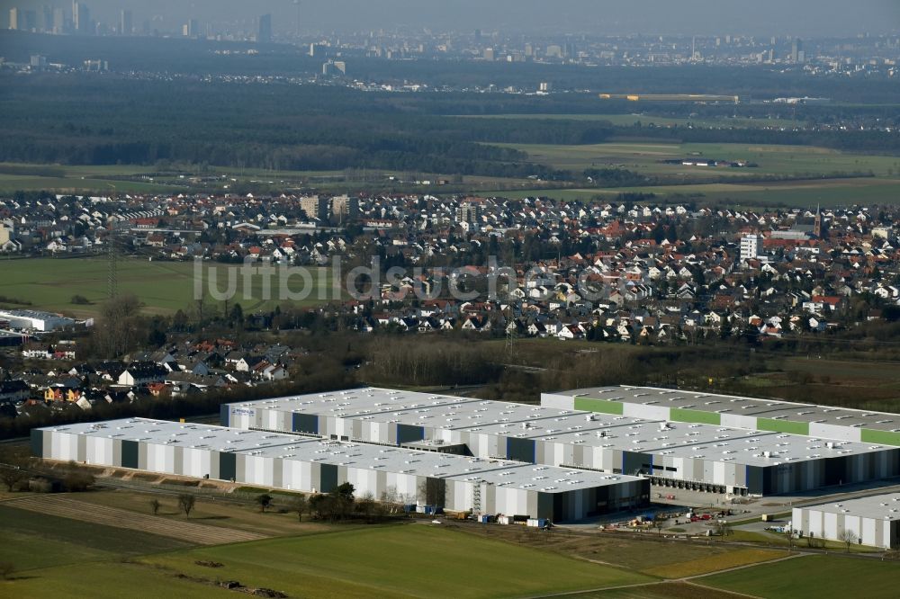 Luftaufnahme Rodgau - Lagerhallen und Speditionsgebäude der agotrans Logistik GmbH in Rodgau im Bundesland Hessen