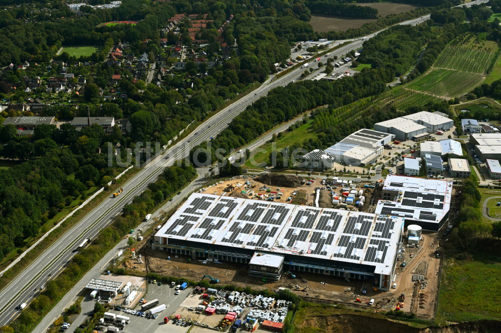 Seevetal von oben - Lagerhallen und Speditionsgebäude - Neubau der Goodman Germany GmbH in Seevetal im Bundesland Niedersachsen, Deutschland