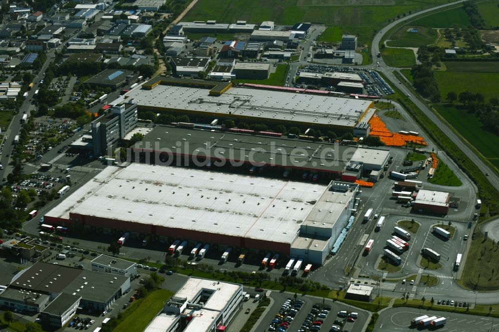 Luftbild Rosbach vor der Höhe - Lagerhallen und Speditionsgebäude REWE Zentrale Region Mitte in Rosbach vor der Höhe im Bundesland Hessen, Deutschland