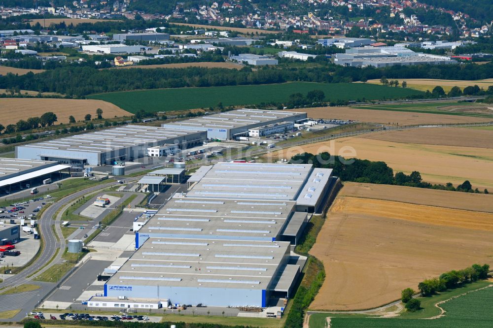 Meerane von oben - Lagerhallen und Speditionsgebäude der Rhenus Warehousing Solutions SE & Co. KG in Meerane im Bundesland Sachsen, Deutschland
