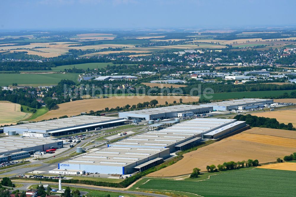 Luftaufnahme Meerane - Lagerhallen und Speditionsgebäude der Rhenus Warehousing Solutions SE & Co. KG in Meerane im Bundesland Sachsen, Deutschland