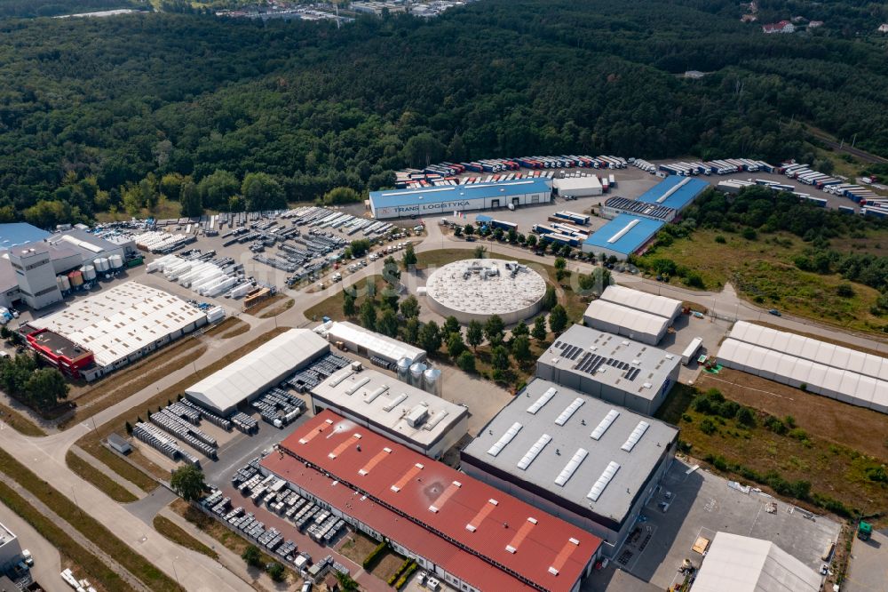 Luftaufnahme Slubice - Lagerhallen und Speditionsgebäude Trans Logistyka in Slubice in Lubuskie Lebus, Polen