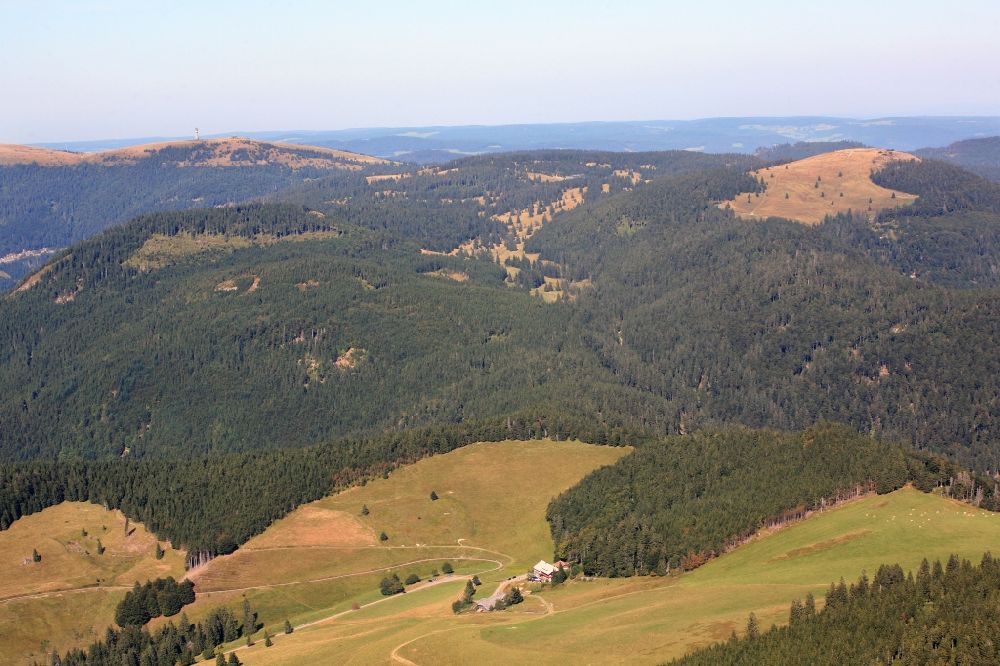 Todtnau von oben - Landschaft im Schwarzwald beim Berggasthof Gisiboden bei Todtnau im Schwarzwald im Bundesland Baden-Württemberg