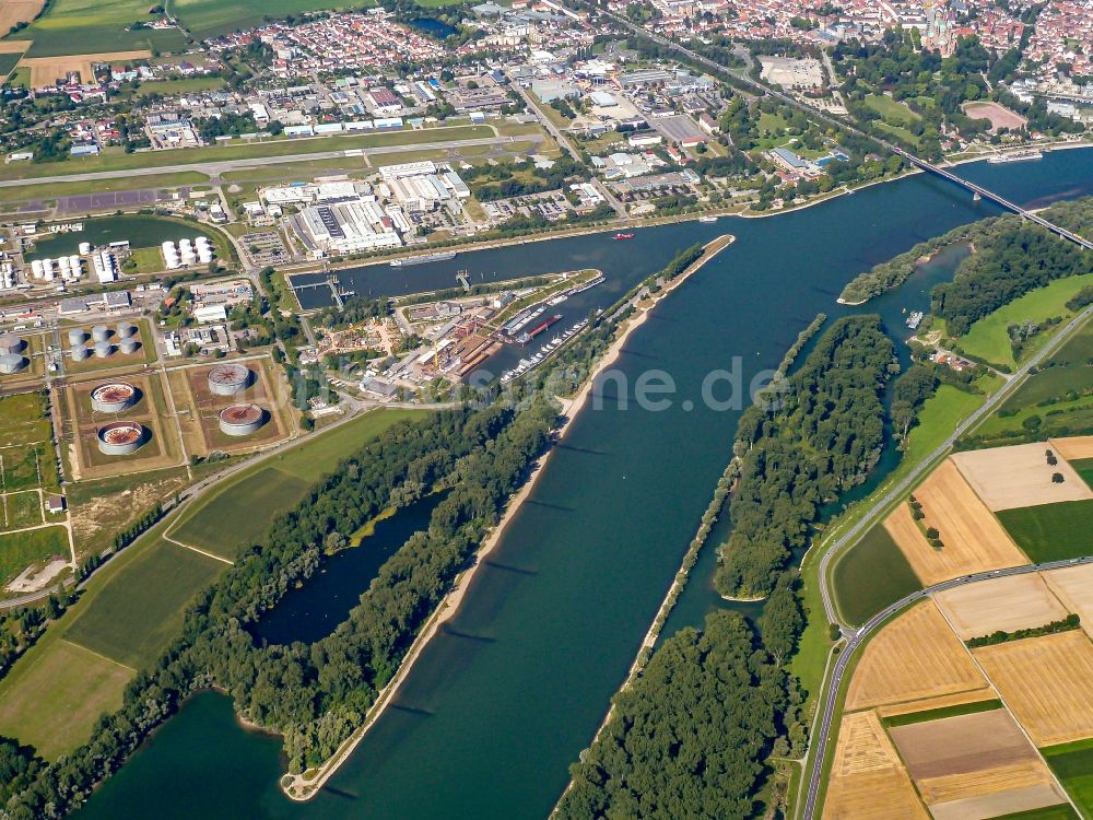 Luftbild Speyer - Landschaft an den Uferbereichen des Rhein bei Speyer Flussverlaufes in Speyer im Bundesland Rheinland-Pfalz, Deutschland
