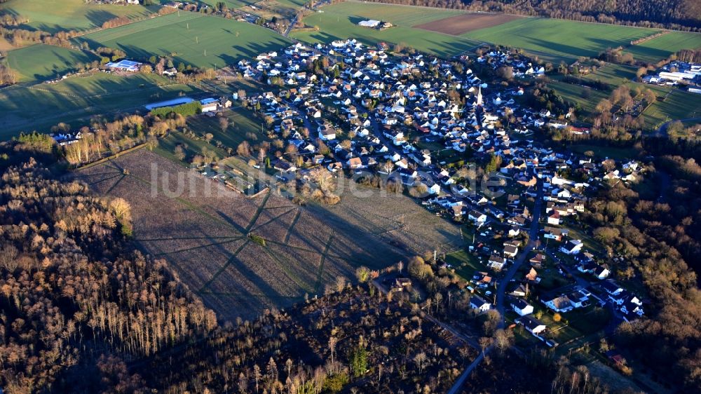 Luftaufnahme Bruchhausen - Landwirtschaftlich genutzte Fläche mit Bejagungsschneisen im Bundesland Rheinland-Pfalz, Deutschland