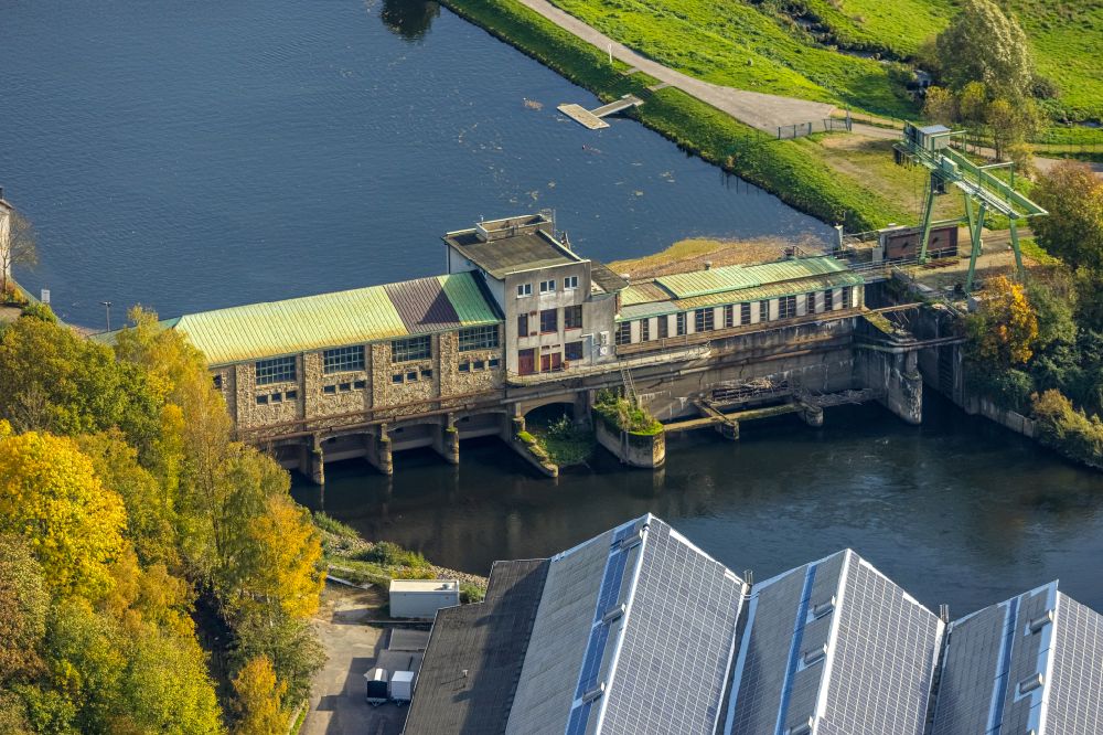 Wetter (Ruhr) aus der Vogelperspektive: Laufwasserkraftwerk am Obergraben an der Ruhr in Wetter (Ruhr) im Ruhrgebiet im Bundesland Nordrhein-Westfalen