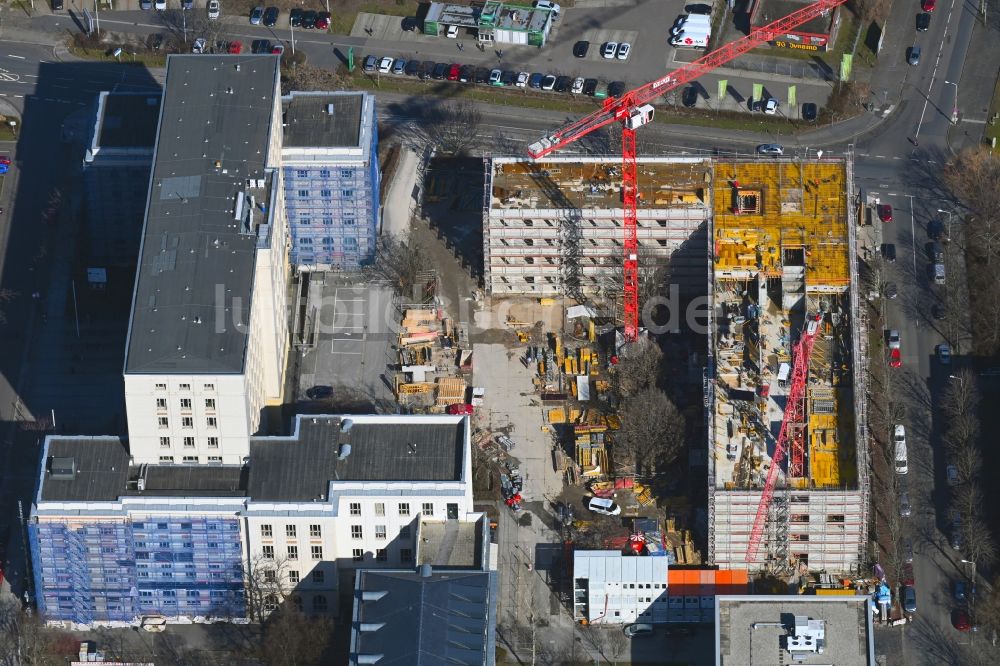 Dresden von oben - Lehr- und Laborgebäude- Neubau der Hochschule HTW in Dresden im Bundesland Sachsen