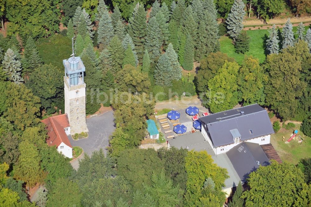 Kamenz aus der Vogelperspektive: Lessing- Turm und Hutberggaststätte in Kamenz im Bundesland Sachsen