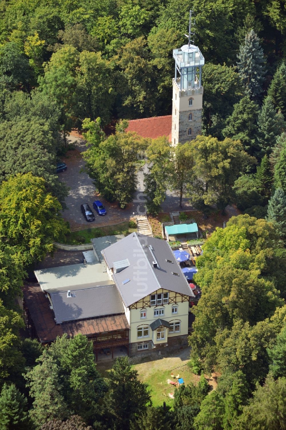 Luftbild Kamenz - Lessing- Turm und Hutberggaststätte in Kamenz im Bundesland Sachsen