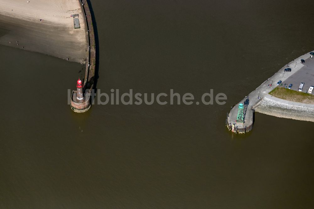 Luftbild Bremerhaven - Leuchttürme als historische Seefahrtszeichen an der Mündung der Geeste in die Weser in Bremerhaven im Bundesland Bremen, Deutschland