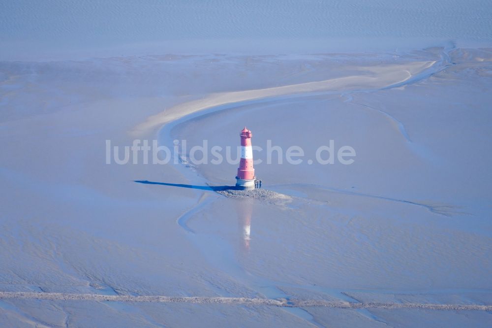 Luftaufnahme Wilhelmshaven - Leuchtturm Arngast ein Seefahrtzeichen im Jadebusen Südlich von Wilhelmshaven im Sonnenaufgang in Niedersachsen, Deutschland