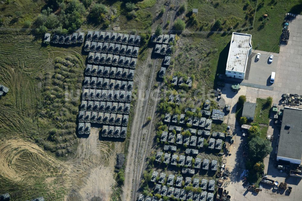 Luftbild Rockensußra - Logistikhof der Schrott - Recycling- Sortieranlage Panzer- Verschrottung in Rockensußra im Bundesland Thüringen, Deutschland