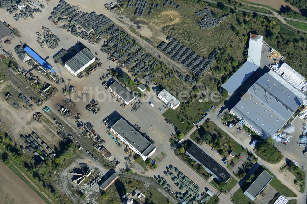 Luftbild Rockensußra - Logistikhof der Schrott - Recycling- Sortieranlage Panzer- Verschrottung in Rockensußra im Bundesland Thüringen, Deutschland