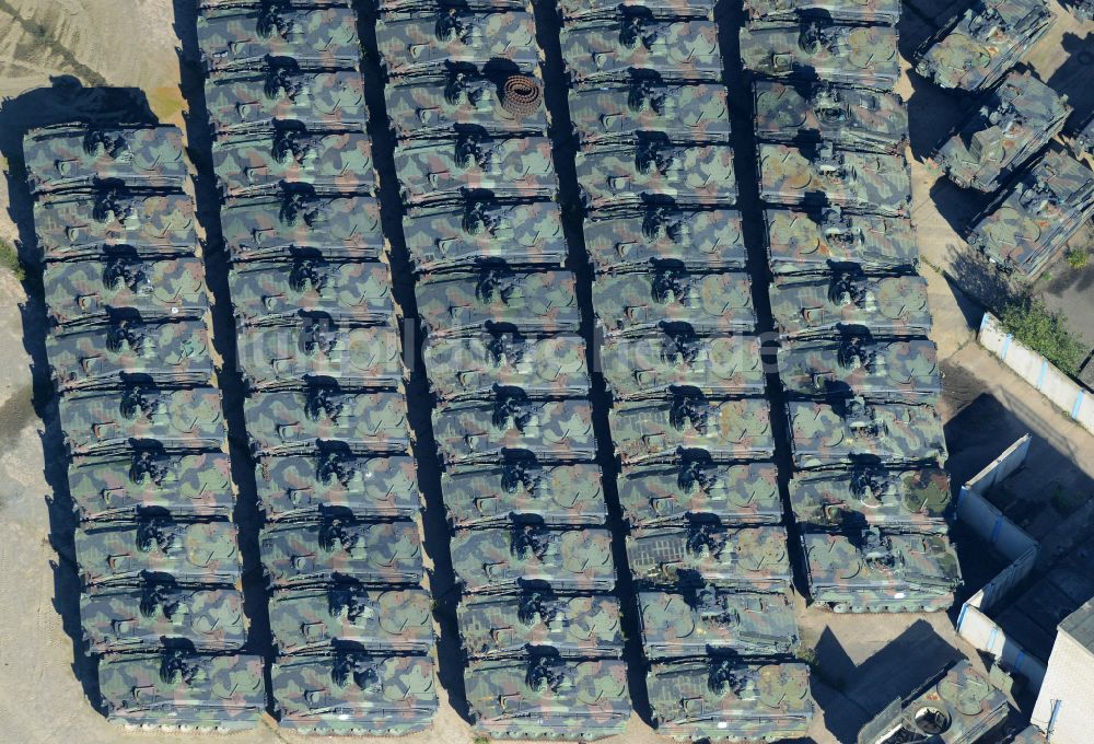 Rockensußra von oben - Logistikhof der Schrott - Recycling- Sortieranlage Panzer- Verschrottung in Rockensußra im Bundesland Thüringen, Deutschland