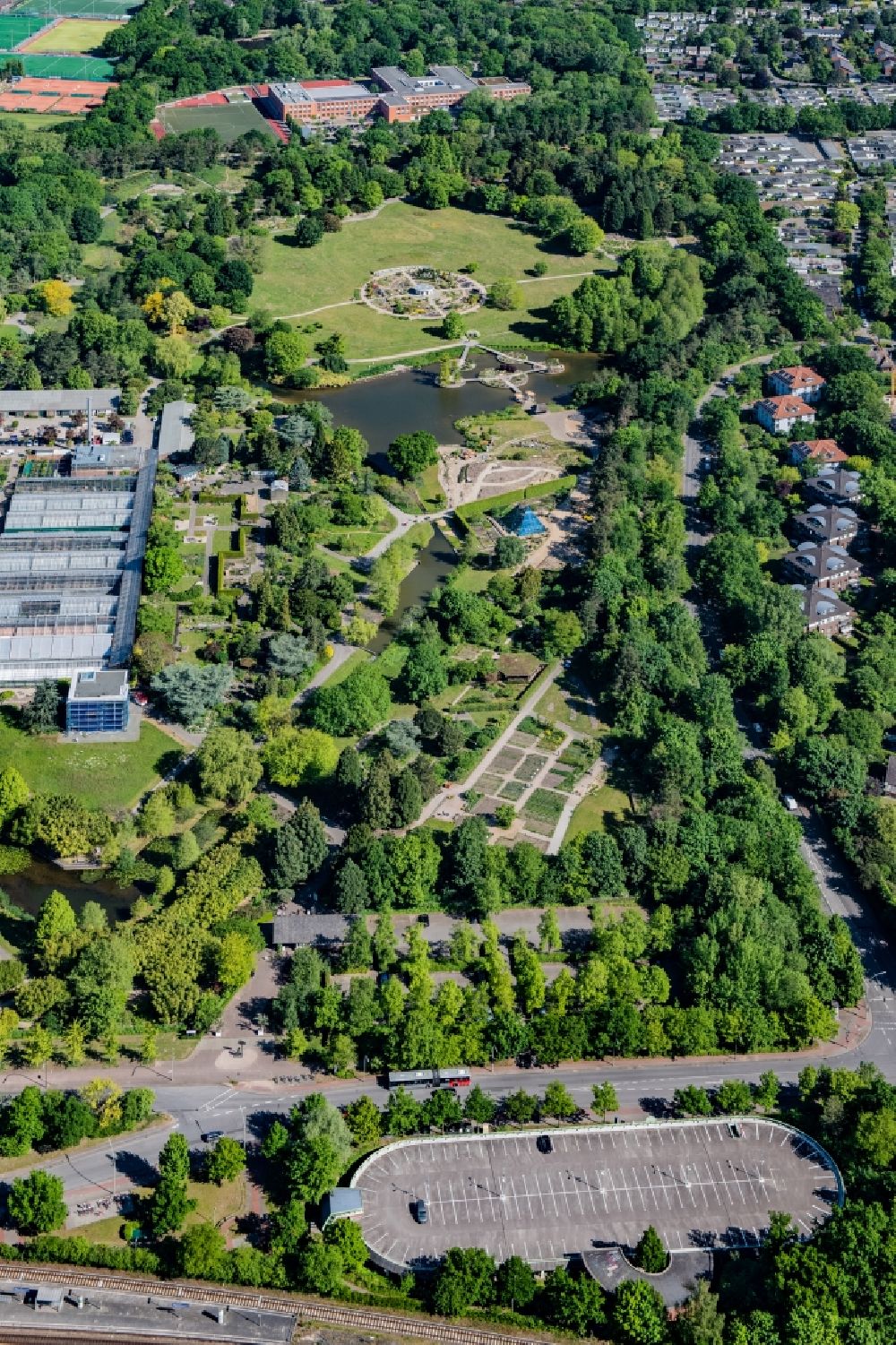 Luftaufnahme Hamburg - Loki Schmidt Garten - Botanischer Garten der Universität Hamburg im Ortsteil Klein Flottbek in Hamburg, Deutschland