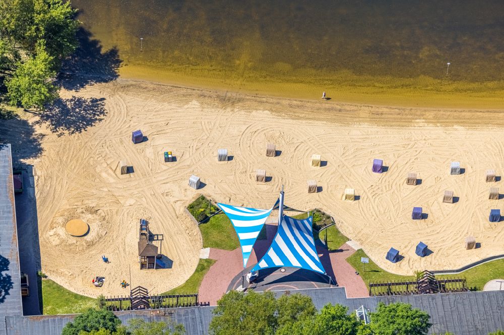 Luftbild Haltern am See - Luftbild vom Uferbereiche am Sandstrand des Freibades Seebad Haltern in Haltern am See im Bundesland Nordrhein-Westfalen, Deutschland