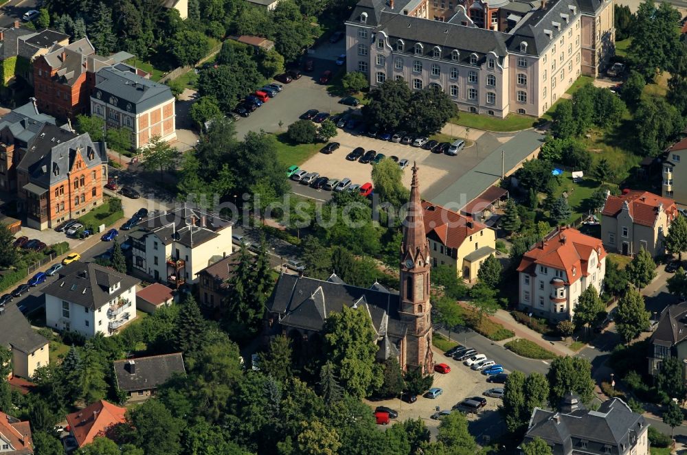 Rudolstadt von oben - Lutherkirche in Rudolstadt im Bundesland Thüringen