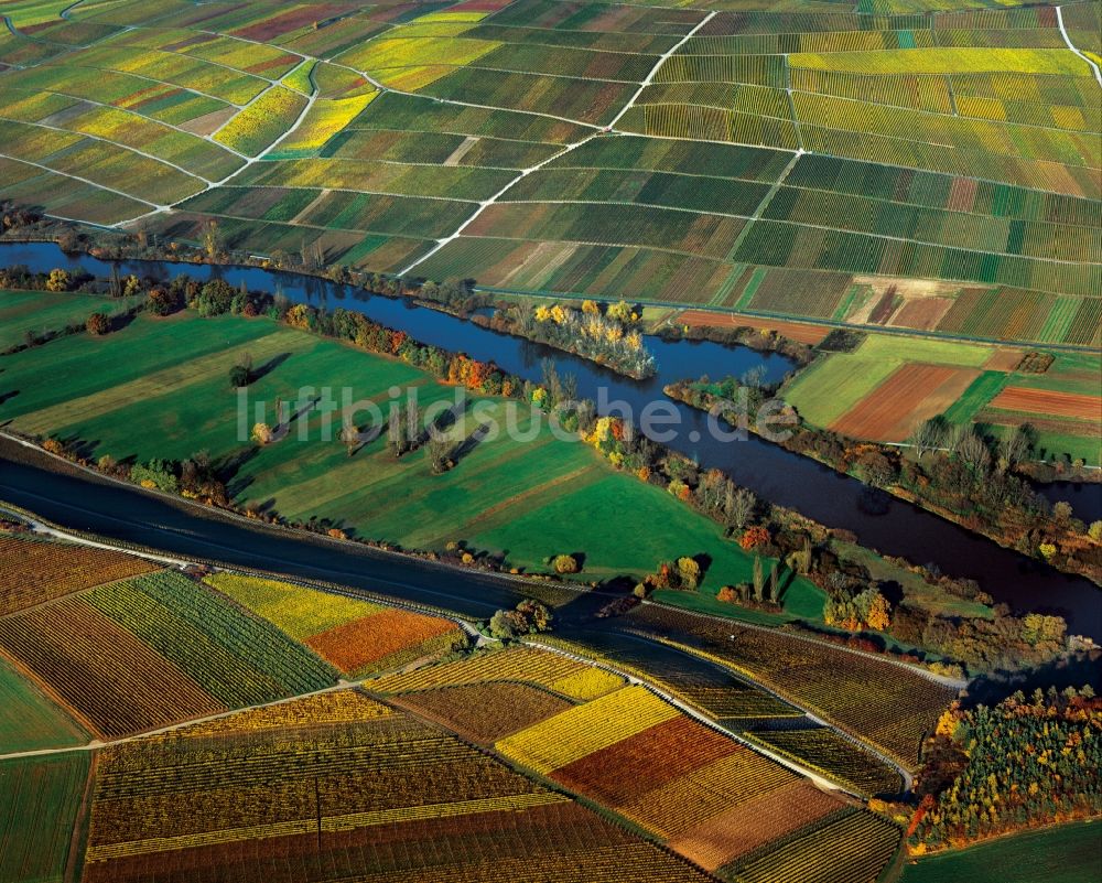 Luftaufnahme Nordheim - Main und Landschaft am Mainufer in Nordheim im Bundesland Bayern
