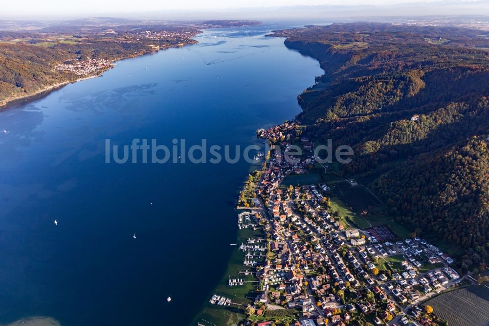 Luftaufnahme Bodman - Marina - Hafenbereich am Ufer des Bodensee in Bodman im Bundesland Baden-Württemberg, Deutschland