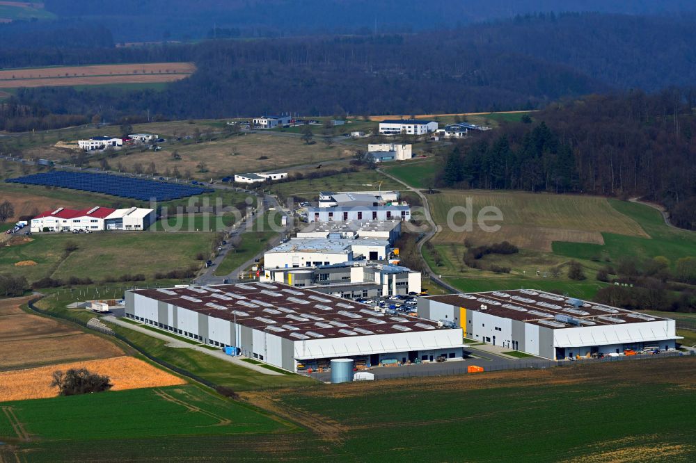 Obrigheim von oben - Maschinenbau- Werksgelände der Interroll Conveyor GmbH in Obrigheim im Bundesland Baden-Württemberg, Deutschland