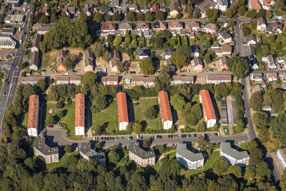 Unna von oben - Mehrfamilienhaussiedlung an der Harkortstraße - Im Rutental in Unna im Bundesland Nordrhein-Westfalen, Deutschland