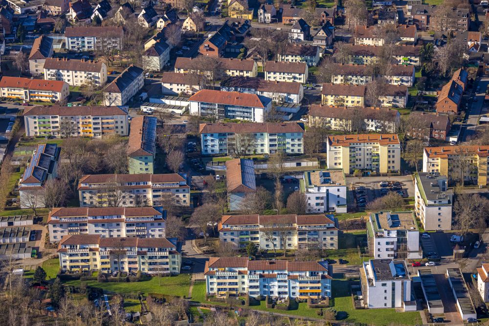 Lünen von oben - Mehrfamilienhaussiedlung in Niederaden im Bundesland Nordrhein-Westfalen, Deutschland